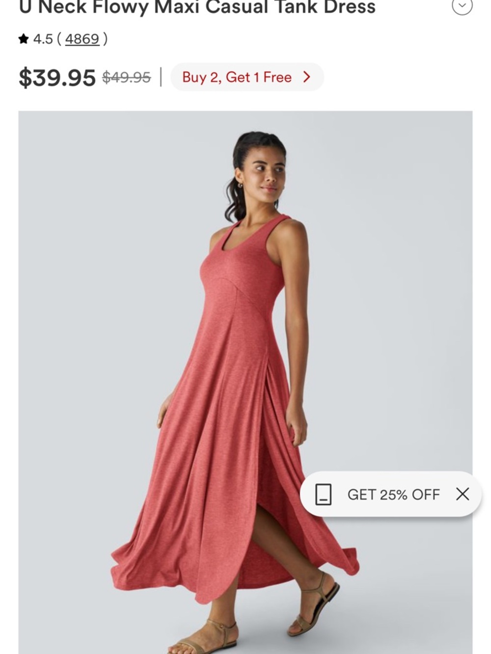 HALARA Coral Red Flowing U‑Neck Maxi Tank Dress
